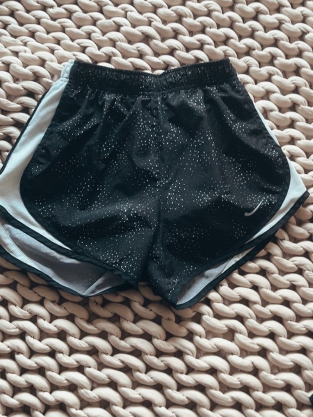 Nike Black Running Athletic Shorts with White Trim and Glitter Speckle